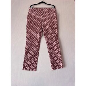 Ann Taylor LOFT Julie Skinny Pants Red White Floral Mosaic Print Size 12T Tall